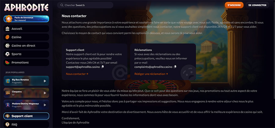 aphrodite casino service client